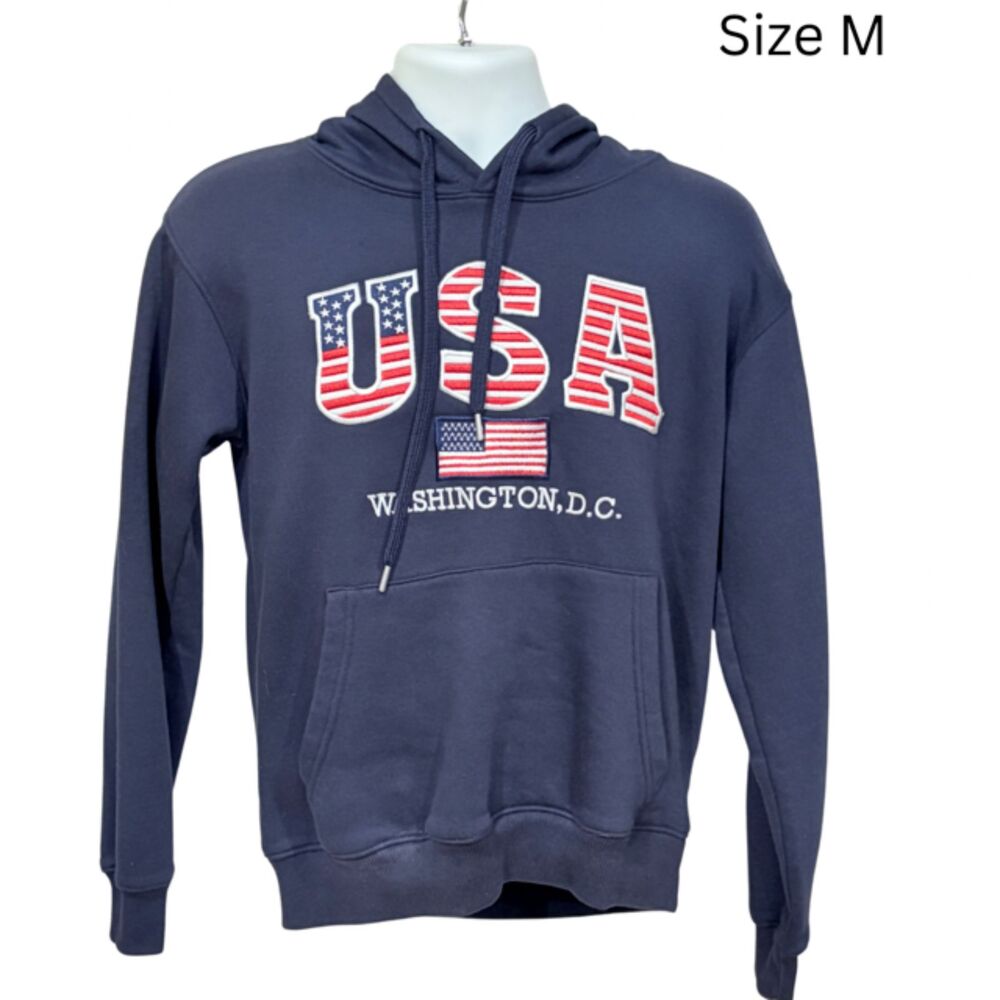 USA Washington DC Hoodie American Flag Embroidered Navy Adult M Patriotic